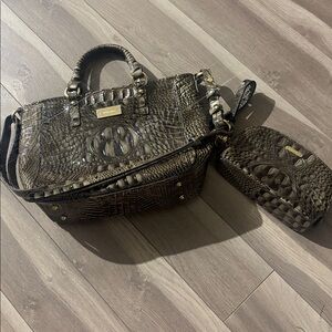 Brahmin Embossed Leather Satchel Set in Grey